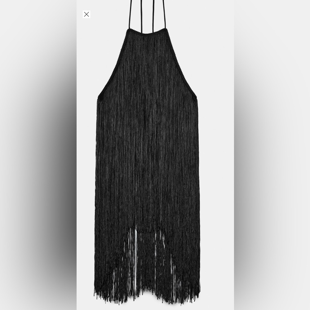 ZARA Black Velvet Fringed Halter Top - Size M - NEW - Picture 2 of 10